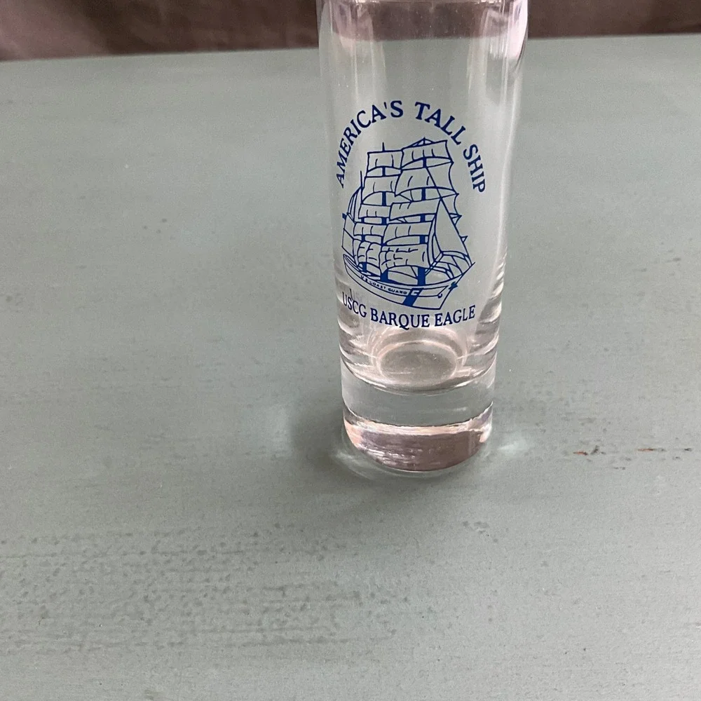 USCG Barque Eagle Shot Glass Americas Tall Ship Blue Graphic Shooter Barware 4